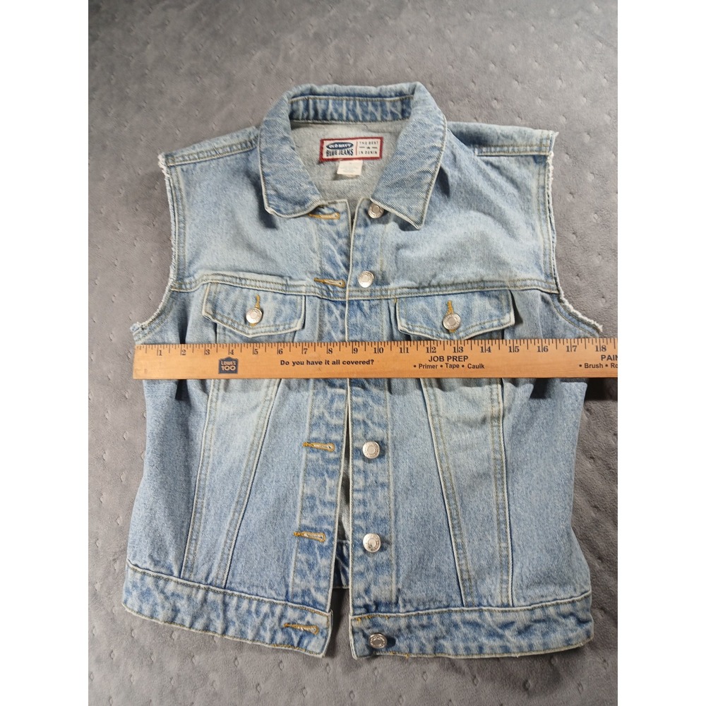 VTG Old Navy Blue Jeans Light Wash Denim Vest Sleeveless Trucker Jacket Small - Picture 5 of 6